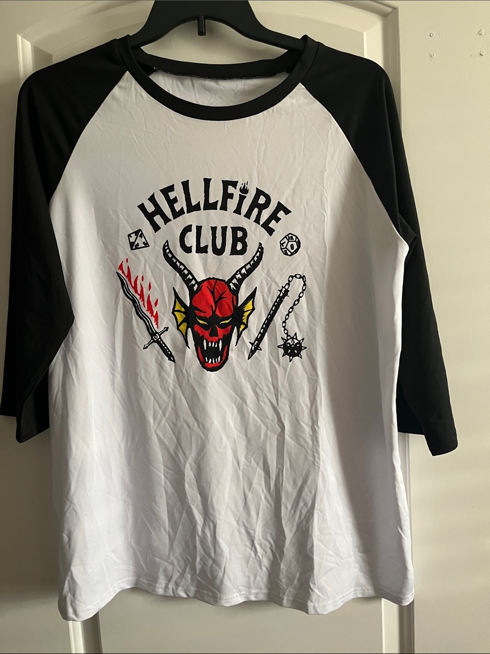 Hellfire Club Graphic Raglan Tee - Black & White with Red Accent